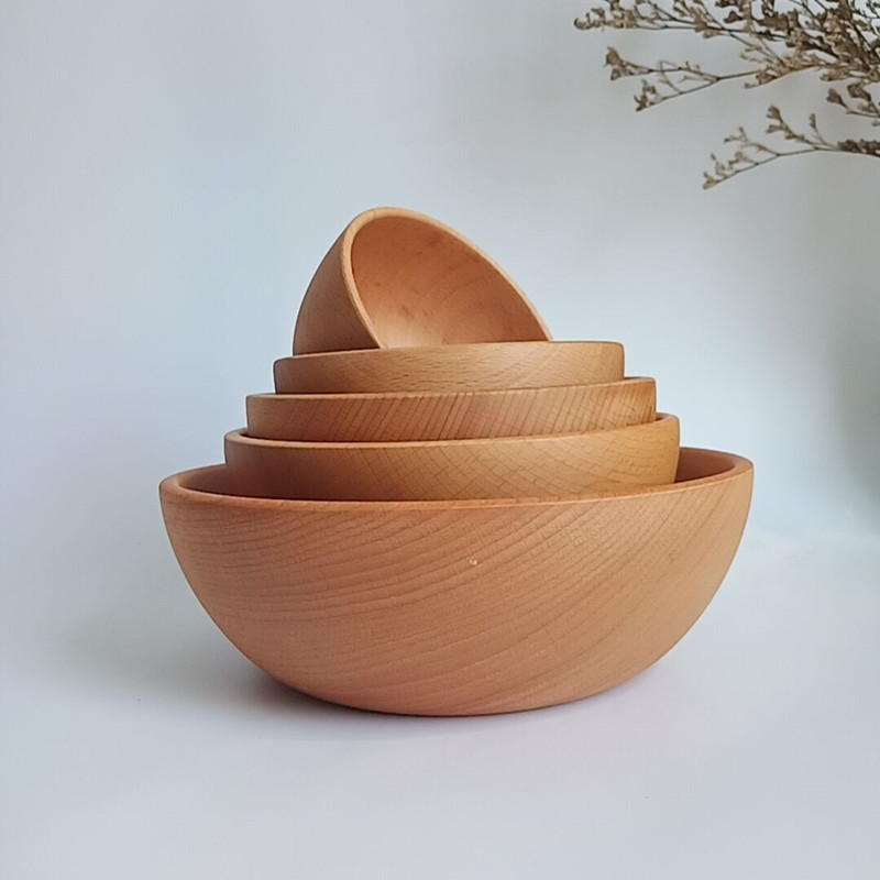 Japanese-style Beech Deep Mouth Bowl Salah Bowl Children Adult Wooden Bowl Large Soup Bowl Pickles Bowl Wooden Bowl Household
