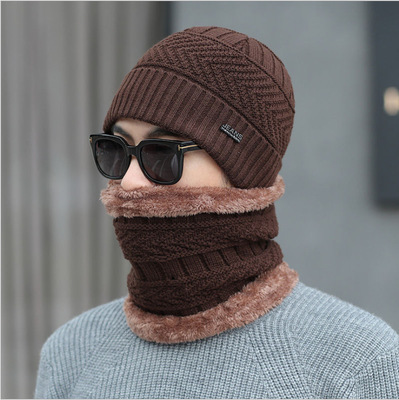 Hat 2020 new pattern Korean Edition knitting Wool cap winter Plush keep warm Socket man Hat Collar Two piece set