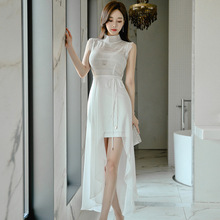 韓國東大門夏季新款很仙的度假風燕尾長裙不規則無袖雪紡連衣裙女