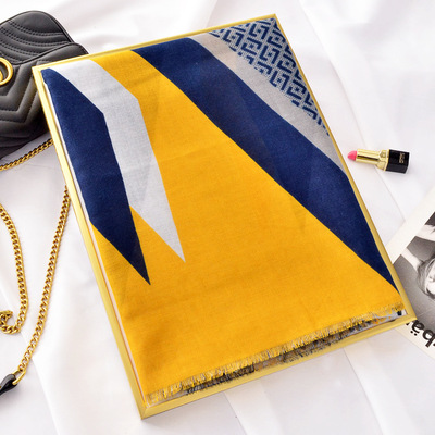 外贸原单春夏季几何拼色碎花棉质围巾 百搭长巾披肩海岛防晒薄|ms