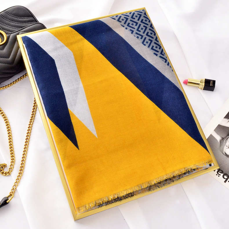 外贸原单春夏季几何拼色碎花棉质围巾 百搭长巾披肩海岛防晒薄|ms