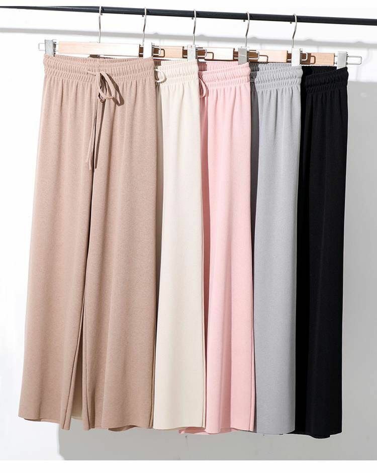 Ice Silk Pendant Wide Leg Pants Women's Spring and Summer New High Waist Slimming Casual Pants Women's Loose Student's Cropped Straight Pants