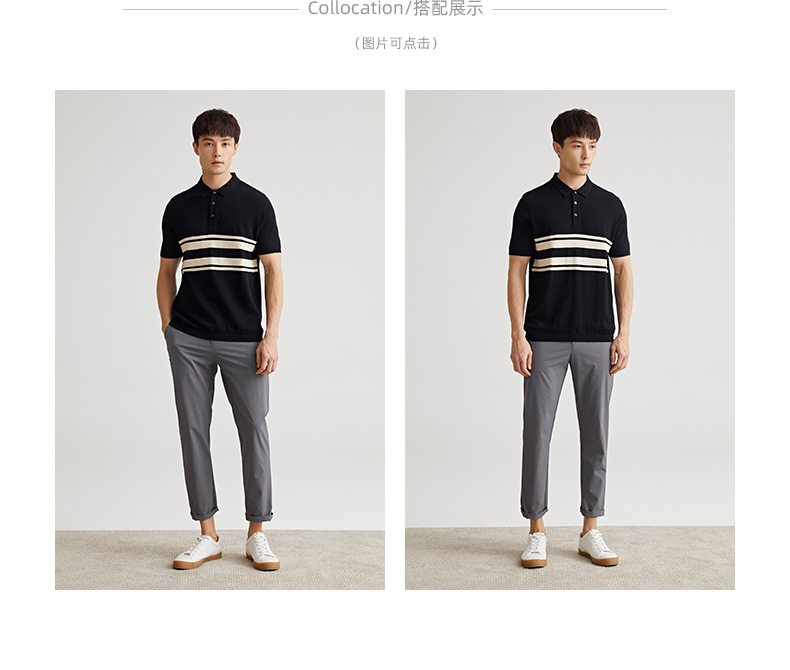 Áo Polo Nam phối màu dệt kim cổ bẻ tay ngắn — Đen (7717) chi tiết 5