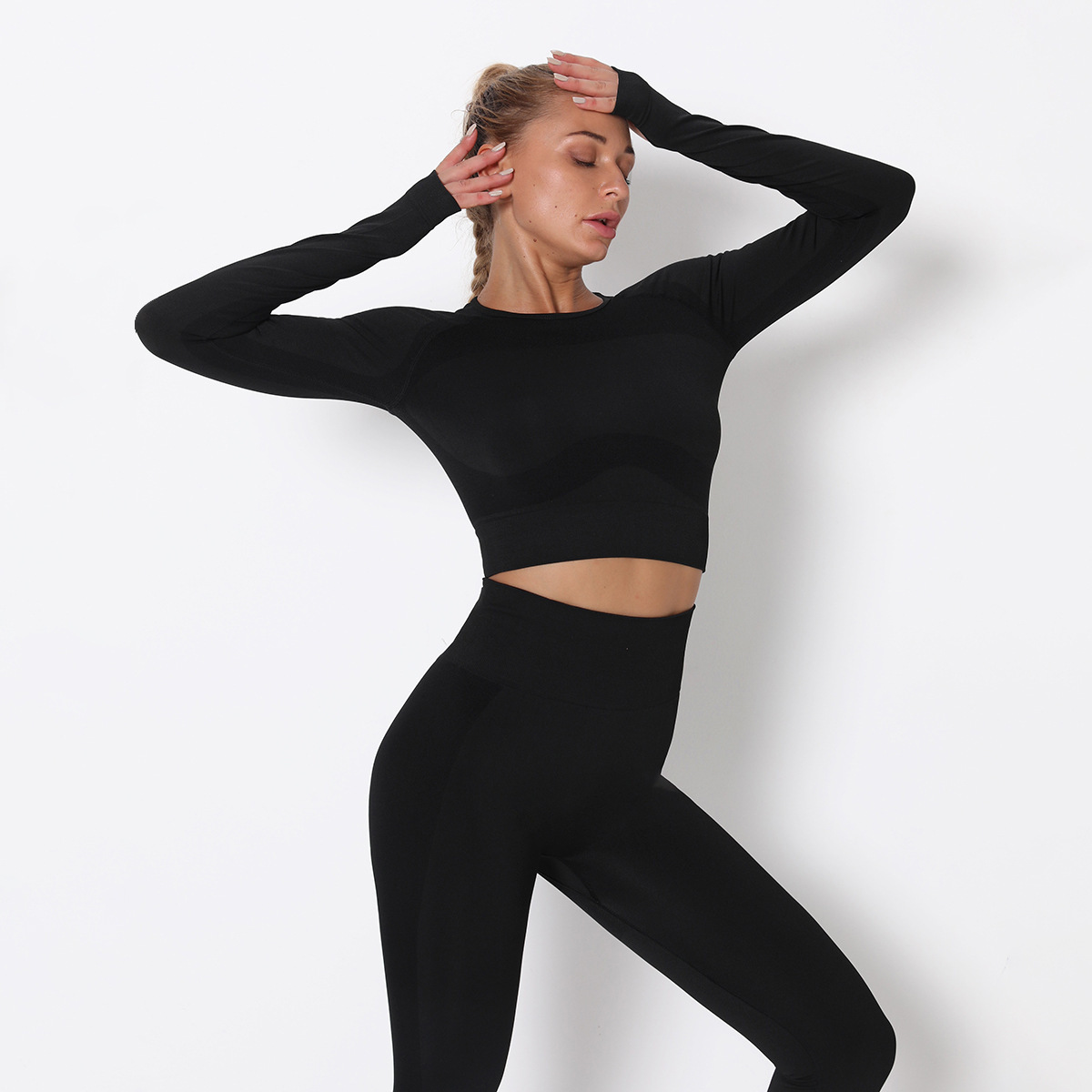 sexy belly tight-fitting quick-drying long-sleeved fitness T-shirt NSNS11016