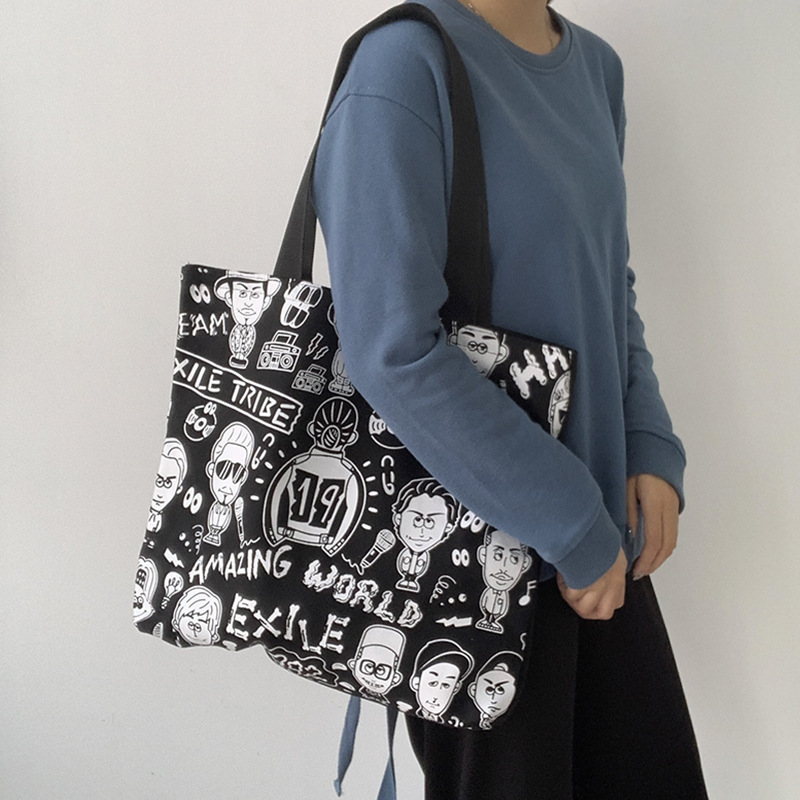 Bolsa de lona de hombro de las mujeres de gran capacidad japonesa Harajuku ulzzang estudiante universitario mochila yoga viaje bolsa de compras ins image 4