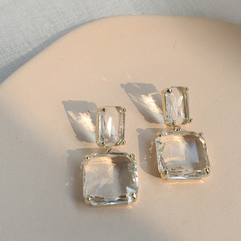 Fashion Transparent Geometric Square Crystal Earrings Wholesale display picture 1