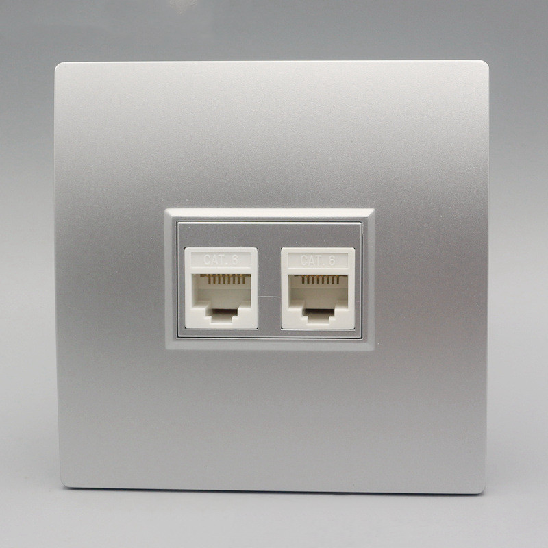 银色86型双口六类网络插座RJ45千兆网线宽带电脑模块CAT6网口面板