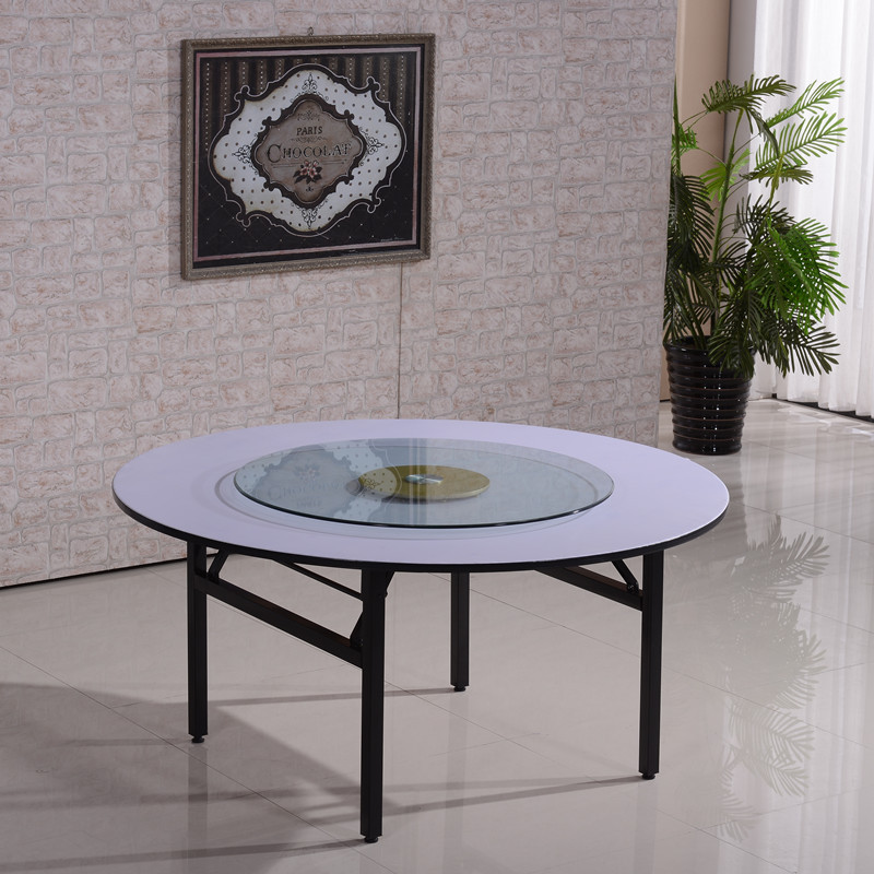 酒店折叠圆桌折叠圆台多层板PVC饭店大圆桌 饭店餐厅宴会折叠餐桌