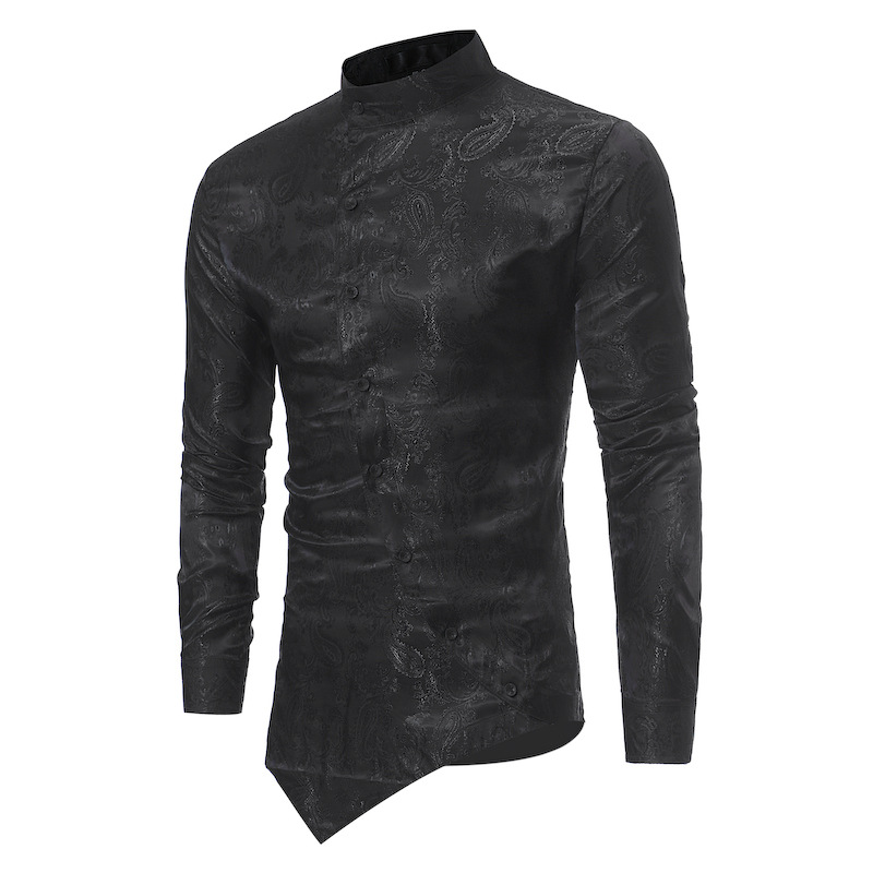 Foreign Trade European Size Men's Casual Tooling Jacquard Long Sleeve Shirt Men's Slim Fit British Style Top Shirt Clothes