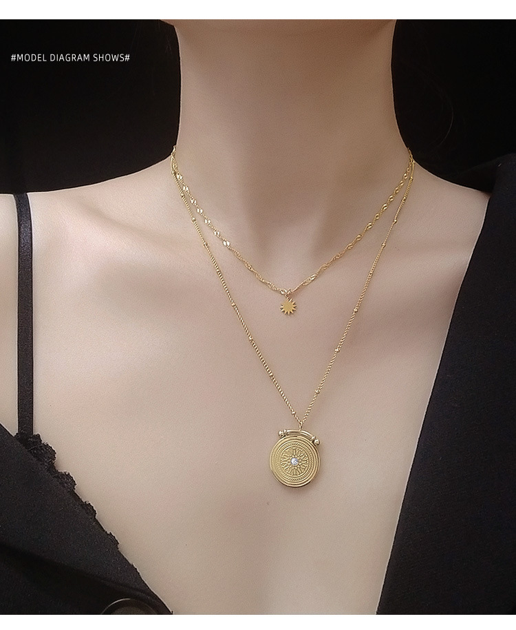 Double-layer Diamond Texture Necklace Clavicle Chain Jewelry Titanium Steel Necklace Wholesale Nihaojewelry display picture 7