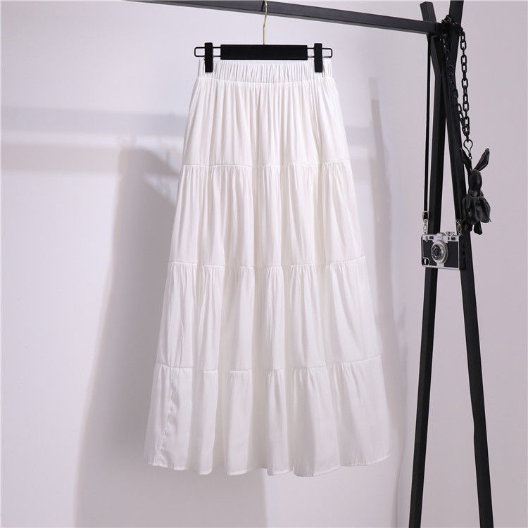 Mid Waist Waist Line Stretchy Elasticity Daily, Street Occasion Summer Spring Casual Solid Color Cotton Maxi Long Dress Skirts