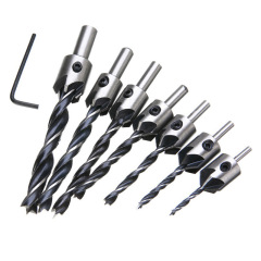 三尖木工沉頭鑽/擴孔鑽頭/木工倒角器/導向鑽/高速鋼鑽頭套裝