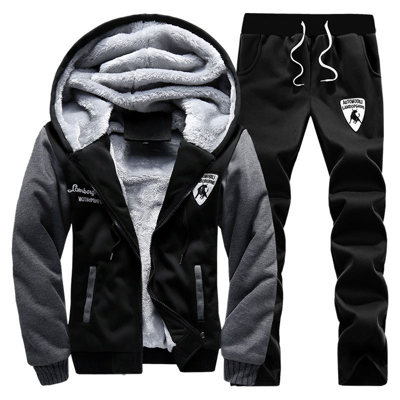 Roupas masculinas de inverno, mais veludo e moletom masculino espesso, mais jaqueta esportiva quente e slim de tamanho extra grande_voghion.com