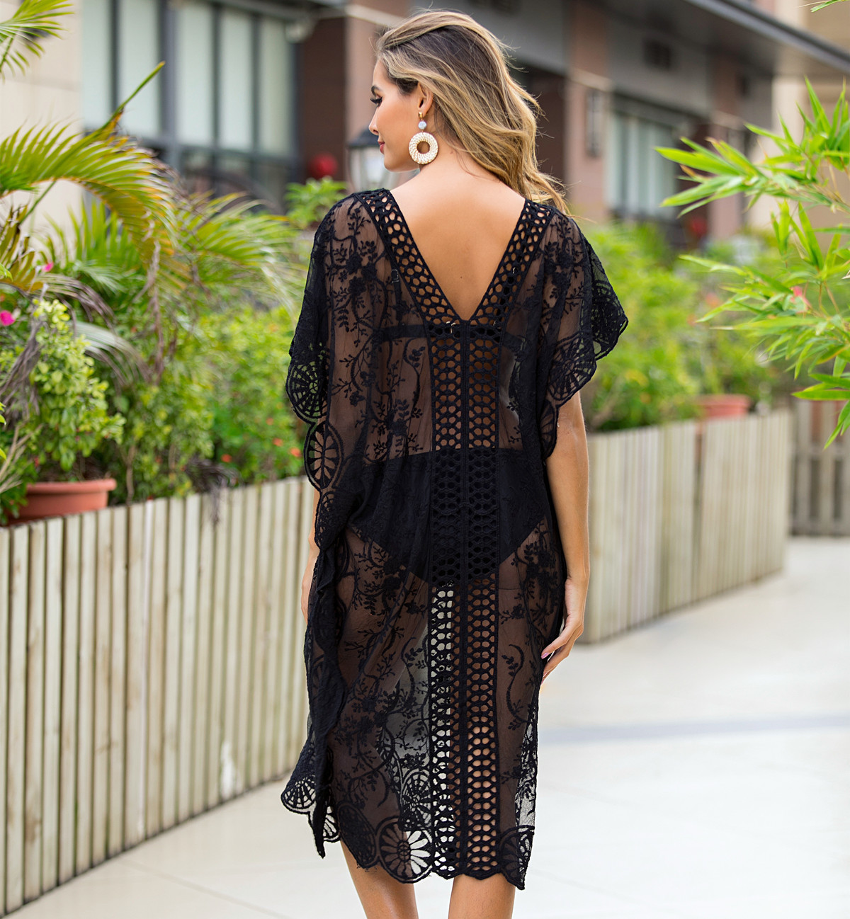 V-neck lace beach blouse  NSOY26724