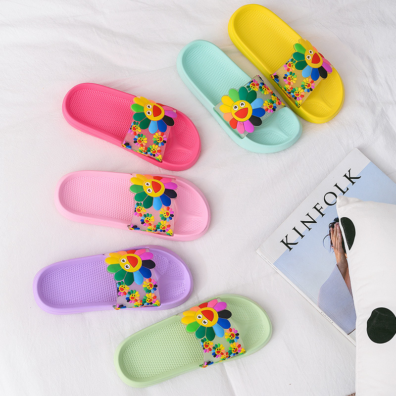 Sunflower Slippers for Women Summer Bathroom Bathing Couples Indoor Non-Slip Family Kidsren's Slippers Summer Eva Soft Bottom
