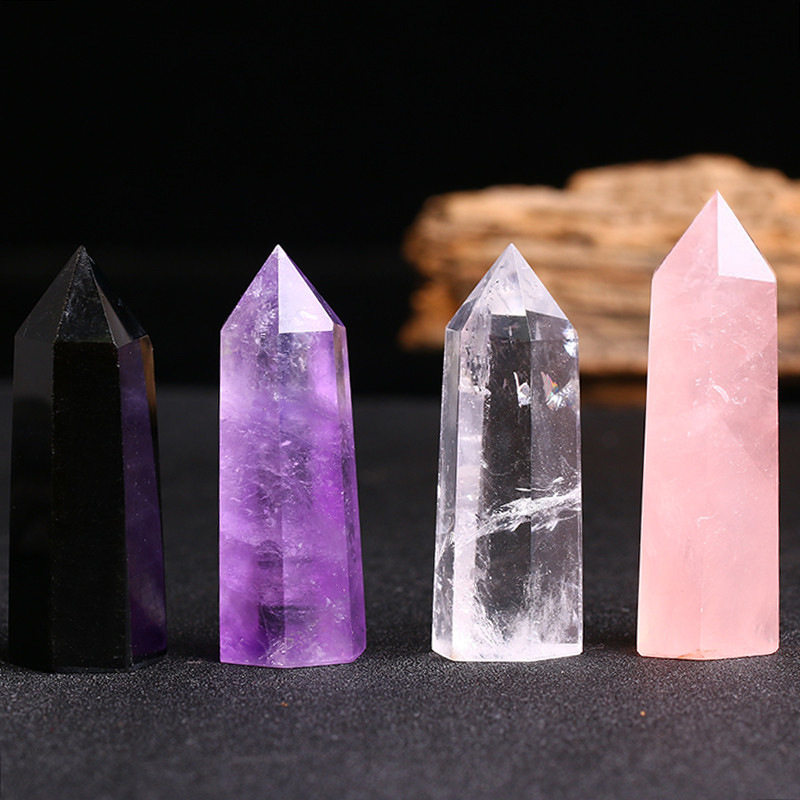 天然白水晶柱六棱柱单尖柱能量柱转运灵修打坐冥想佛堂风水摆件