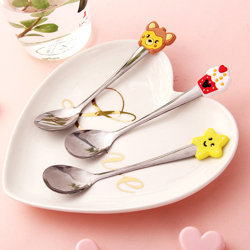 Creative stainless steel cartoon small spoon children's cute small tableware ice cream coffee stirring spoon small gift wholesale