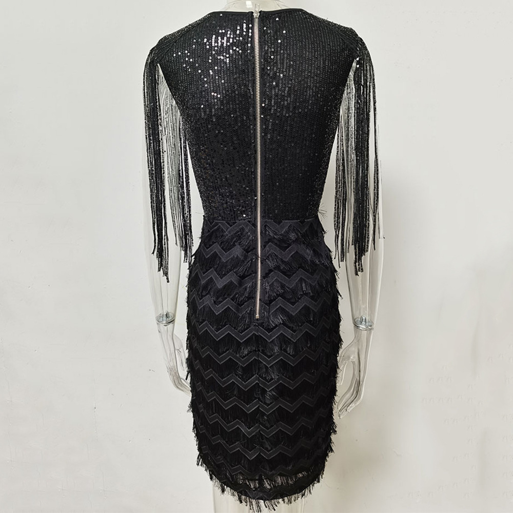 Sexy Tassel Stitching Sequins Dress Dress New Hot in Dresses