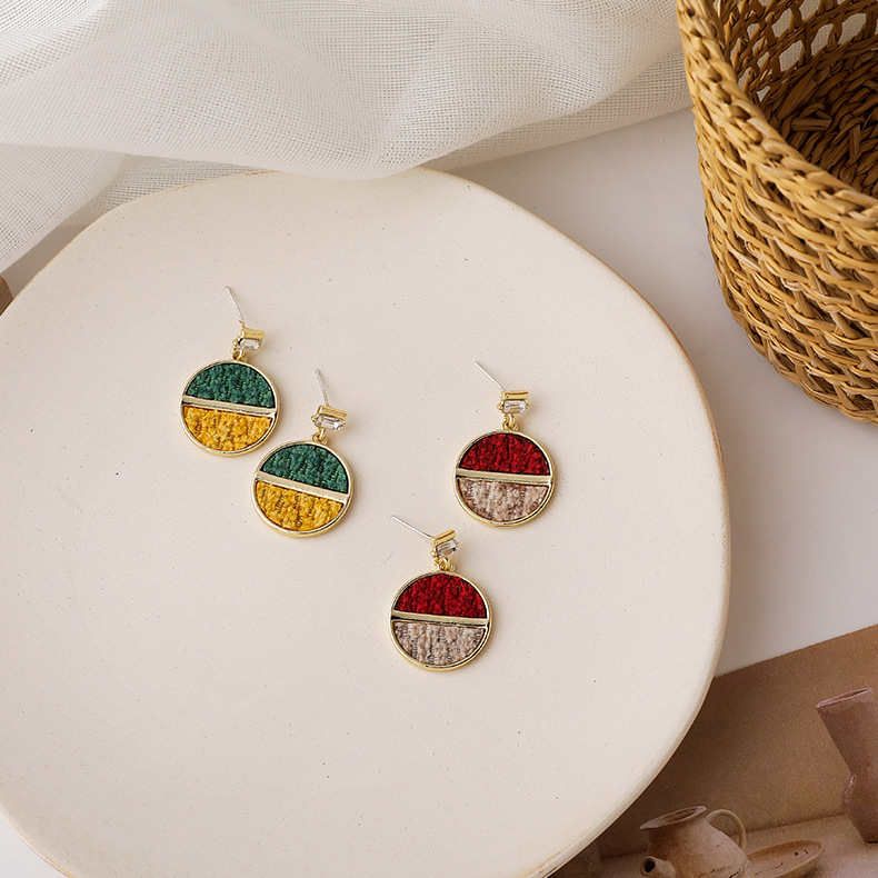 925 Silver Needle Color Matching Woolen Earrings display picture 5