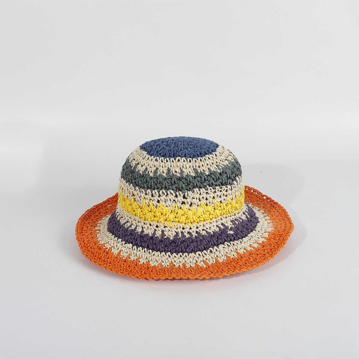 Chapeau De Paille Été Plage Petit Frais Japonais Crème Solaire Enfant Pêcheur Chapeau Mode Coréenne Parent-enfant Arc-en-ciel Chapeau En Gros Nihaojewelry display picture 2