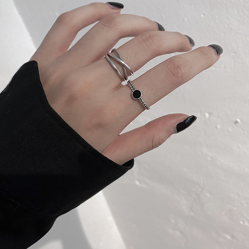 925 sterling silver index finger ring for women, fashionable and simple, Korean style ins trendy retro chain, disco open ring, double layer ring