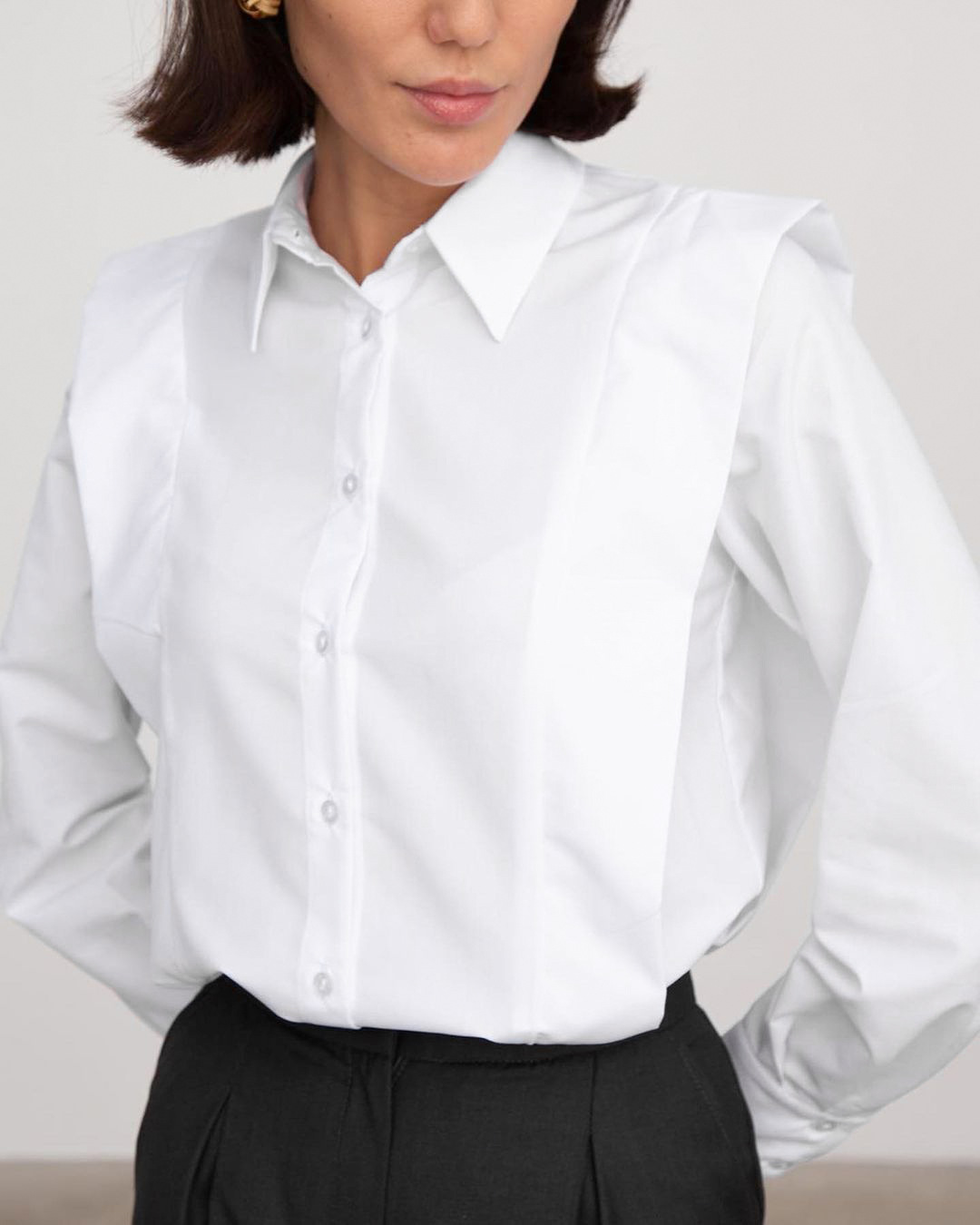 ruffled lapel long-sleeved cotton shirt NSYSB45270