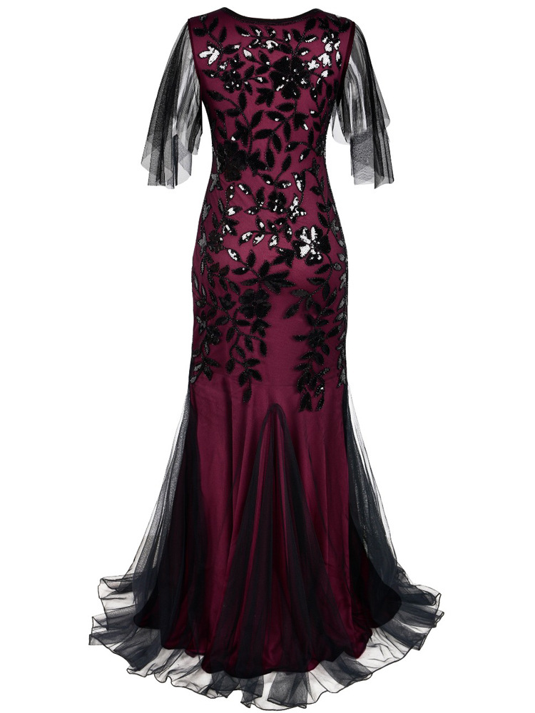 Primavera y verano 1920s vintage vestido de noche con lentejuelas dama de honor banquete largo delgado vestido de cola de pez más tamaño ropa de mujer en stock