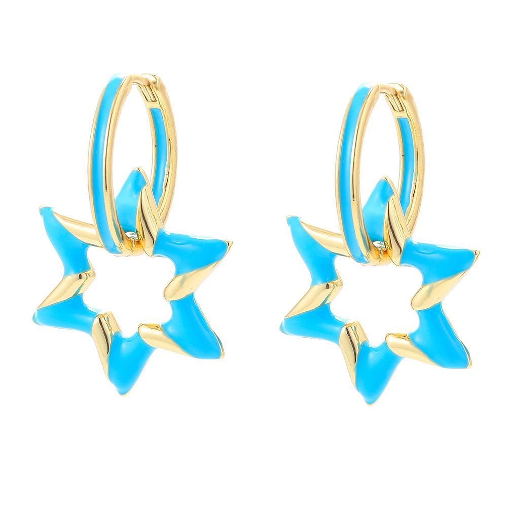 fashion oil drop color geometric star copper earringspicture12