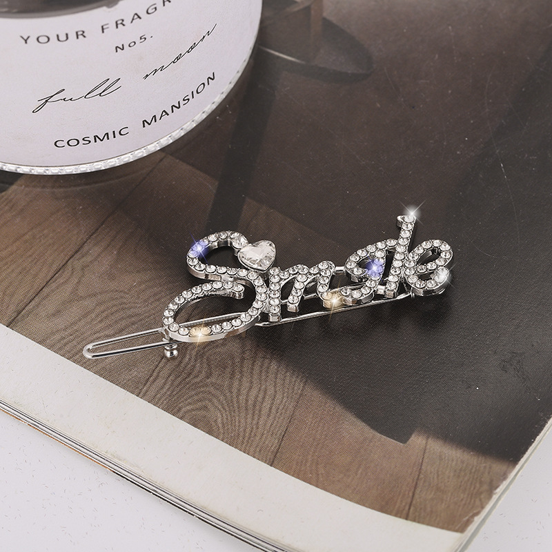 Corea del Sur Dongdaemun popular carta horquilla luz lujo rhinestone perla accesorios para el cabello aleación sonrisa Internet celebridad horquilla al por mayor