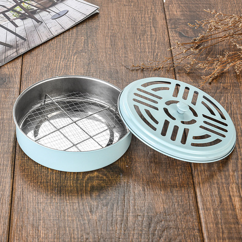 Stainless steel color household mosquito coil box with lid mosquito coil tray fireproof creative tray outdoor portable gray mosquito coil rack