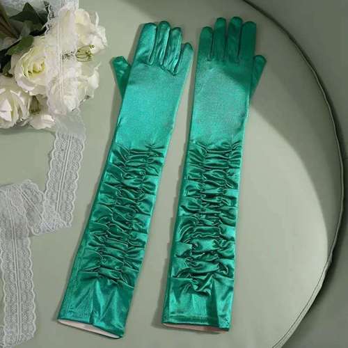 Factory direct sales 50CM long pleated wedding bride dress clothing satin stretch satin photography foreign trade gloves