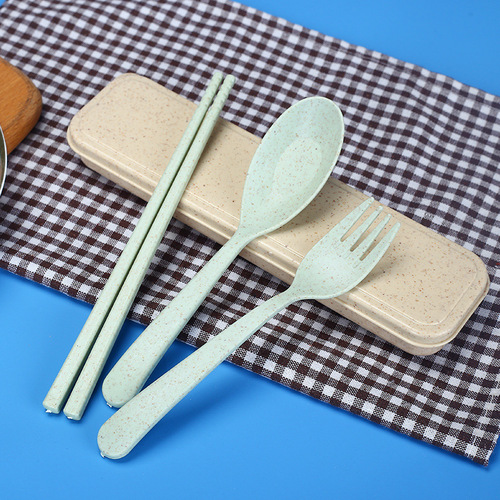 Wheat straw three-piece tableware set, portable children's tableware set, spoon, fork and chopsticks, small opening gifts