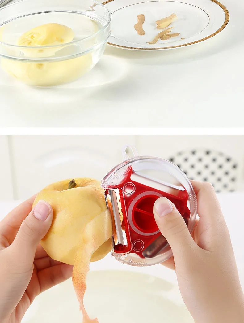 多功能旋转削皮刀厨房蔬菜刨子不锈钢三合一圆形便携式苹果削皮器