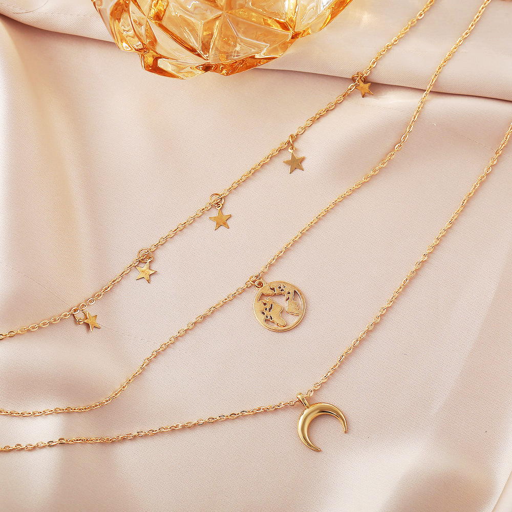 New Alloy  Creative Stars Moon Map Multilayer Necklace display picture 7
