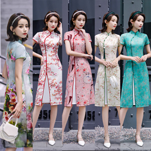 Chinese Dress cheongsam for womenCheongsam cheongsam meiluolan long short sleeve cheongsam dress