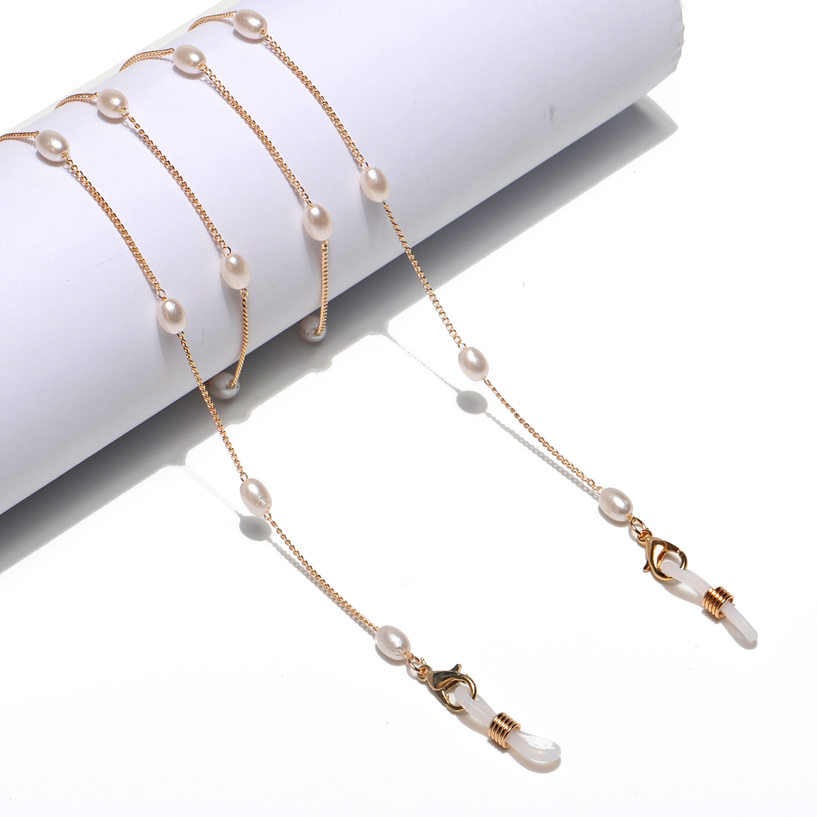 10g Weight Gold Color New Rice-shaped Pearl Golden Glasses Chain Sunglasses Anti-lost Anti-drop Glasses Rope Eye Lanyard Wholesale Nihaojewelry 无