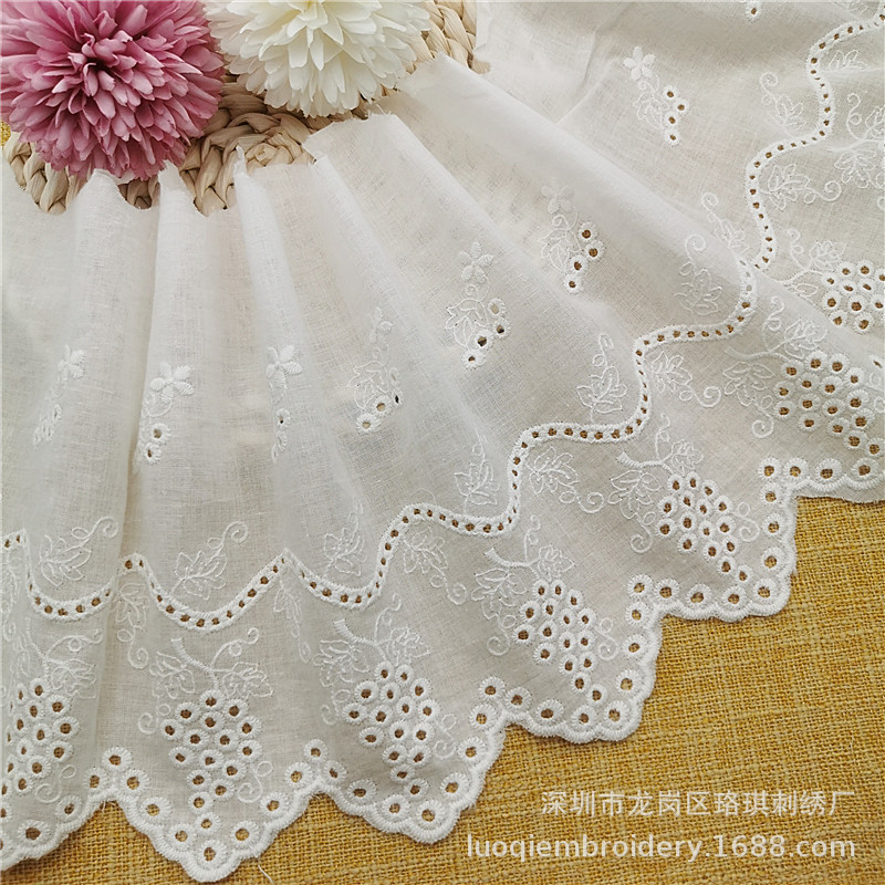 新品 宽18.5cm镂空大波浪葡萄刺绣花 服装辅料裙边装饰纯棉布花边