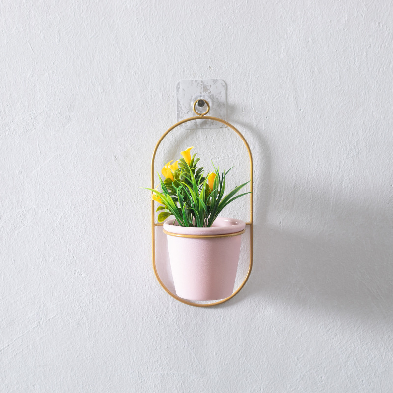 Decoración de la pared florero floral maceta de plástico soporte de la flor del hierro creativo colgante decoración arreglo floral decoración fabricante