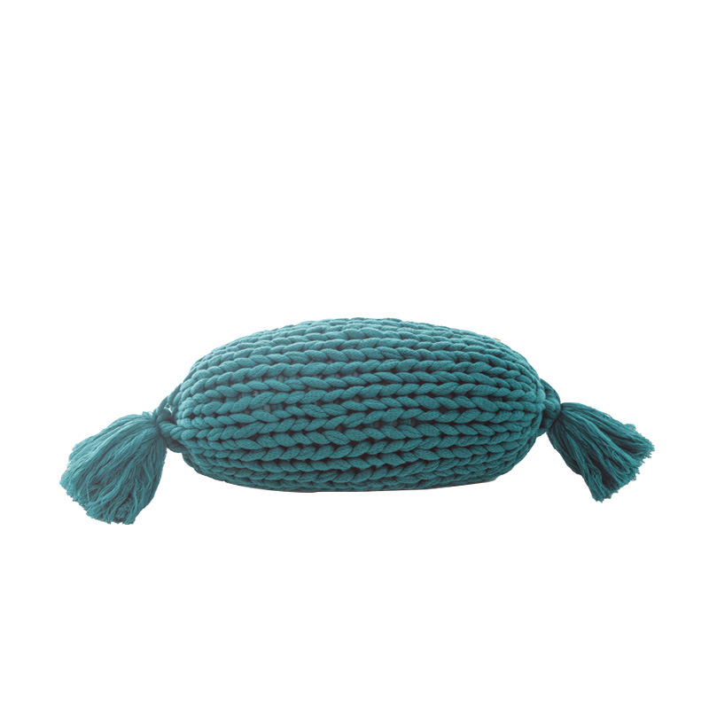 创意糖果蒲团抱枕 北欧设计手工毛线沙发靠垫坐垫纯色长条靠枕