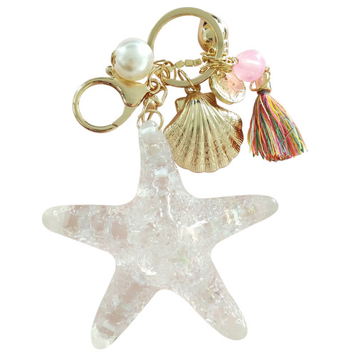 Creative European style cute tassel conch shell pearl rhinestone simple keychain chain accessories starfish bag pendant