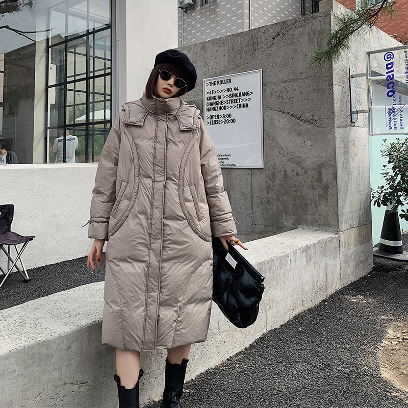 印橙2020年长款韩版羽绒服女白鸭绒外套宽松