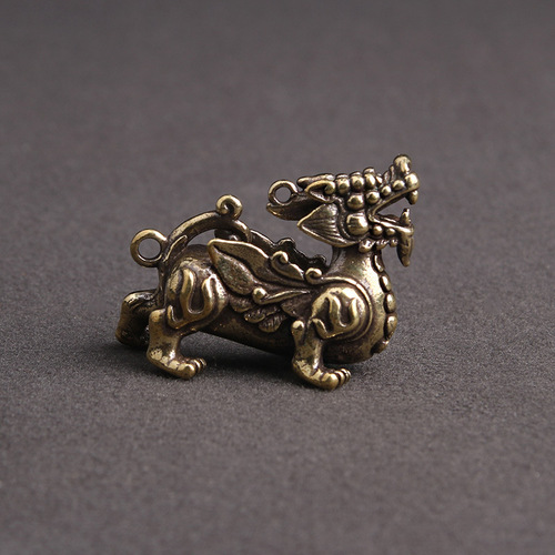 Solid Brass Vintage Feitian Pixiu Pair of Keychain Pendants for Lucky Home Desktop Ornaments and Gifts