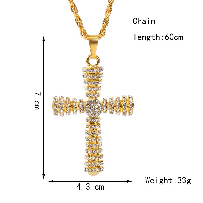 exaggerated hip hop cross necklace creative hip-hop rhinestone pendant jewelry wholesale nihaojewelr