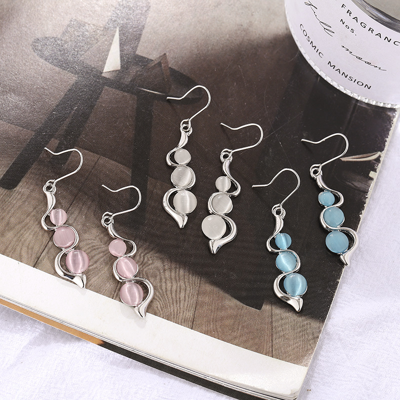 1 Pair Simple Style Water Droplets Metal Inlay Opal Women's Drop Earrings display picture 2