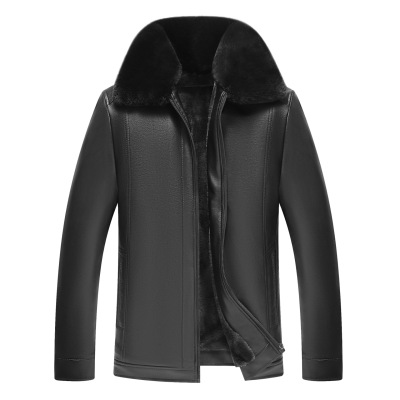 2020 new pattern man Removable Fur collar leather jacket Stall Source of goods Middle and old age men's wear leather clothing