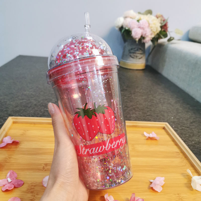 Taza de agua directa de fábrica patrón personalizado unicornio taza ins chica corazón doble capa taza de paja de plástico taza