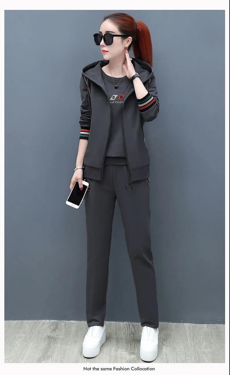 Moteriški drabužiai Liemenė trijų dalių kostiumas naujas rudens ilgomis rankovėmis megztinis didelio dydžio laisvalaikio sportinis kostiumas moterims_voghion.com