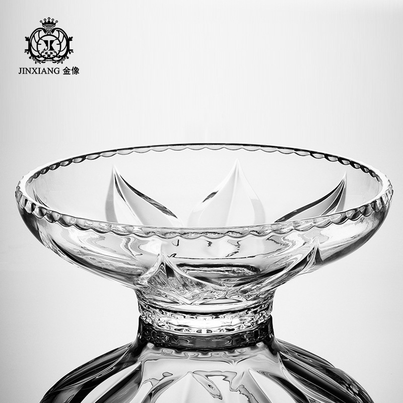新款跨境捷克透明水晶水果盘平盘高脚果盆托盘供品盘玻璃果碗盘子