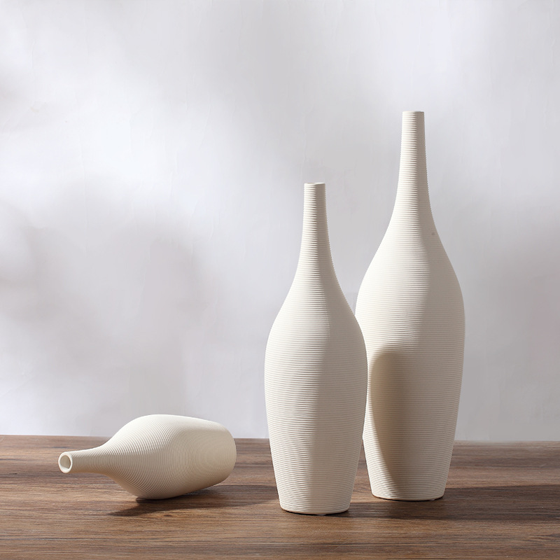 Nórdico ins estilo florero de cerámica decoración artesanía llano quema rayas arte flor seca al por mayor