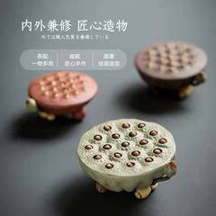 Purple sand can grow lotus, tea pet ornaments, fine handmade coarse pottery tea play, kung fu tea ceremony, ceramic tea play, tea set accessories